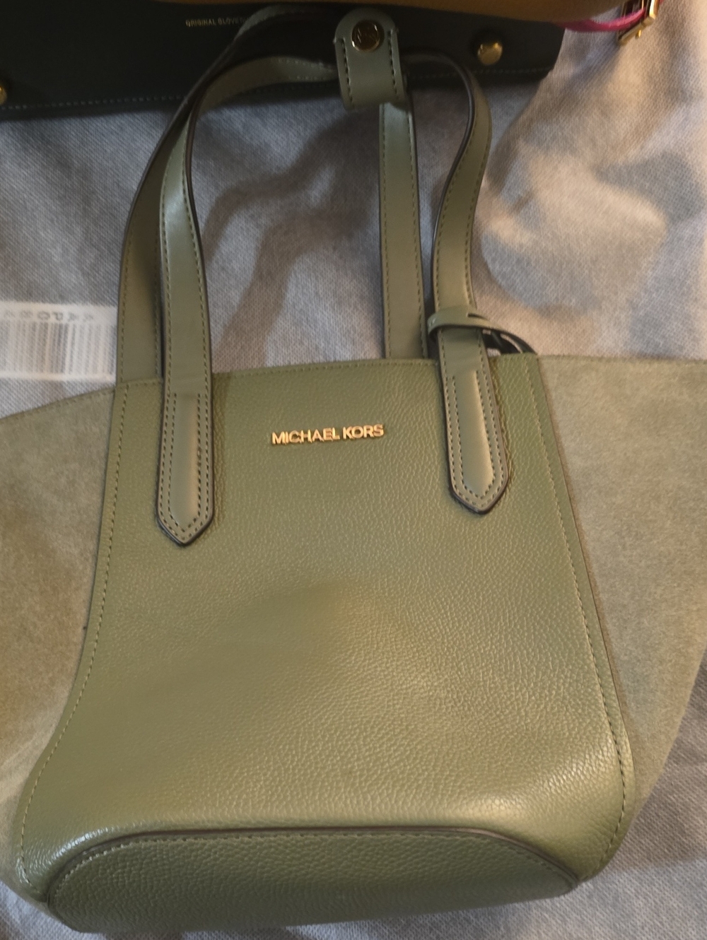 Michael Kors Green Leather Tote with Suede Panels